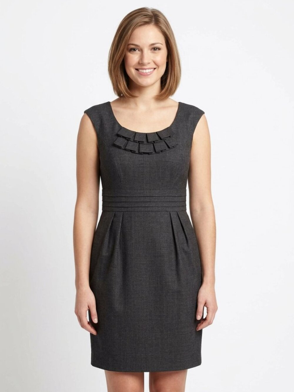 AA Studio Women's Grey Casual Ruffled Pleated Mini Tweed Style Dress Size 12